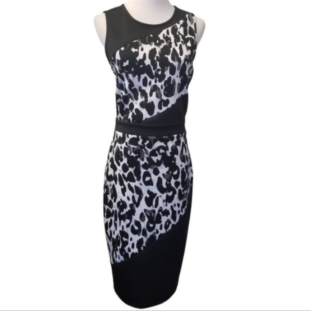 Belle Sky NWT Color Block Animal Print Leopard Bodycon Dress Womens Sz M